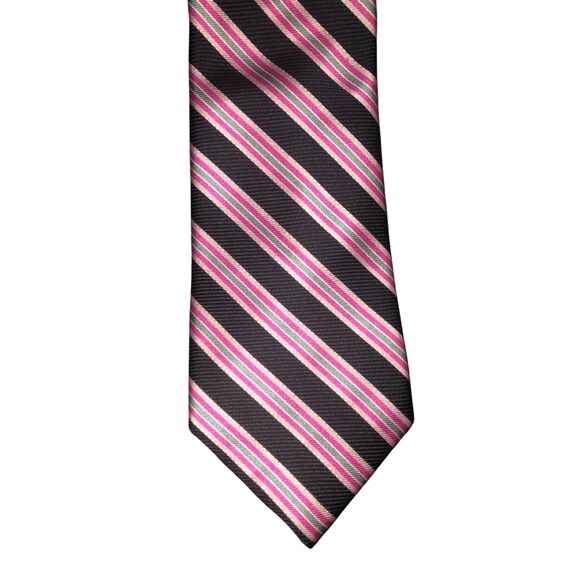 Chaps Silk Tie Striped Handmade Business Office Work Career Outfit  Pink Black - Picture 1 of 8